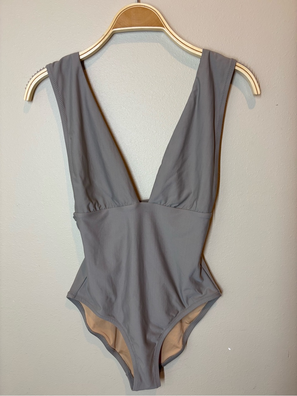 J Crew Plunge One Piece Swimsuit, Deep V, taupe, size 6